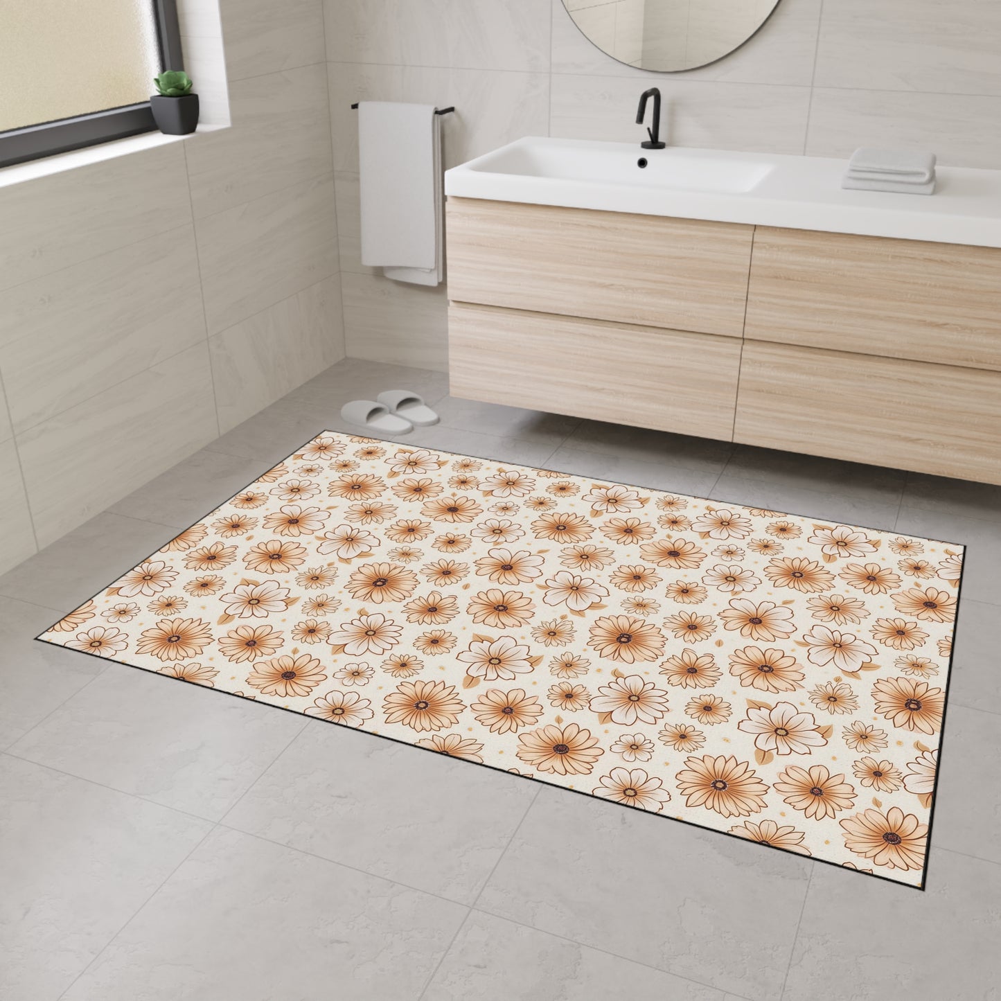 Boho Floral Heavy Duty Floor Mat - Stylish Entrance Rug, Kitchen Mat, Bathroom Mat, Durable Non-Slip, Home Decor