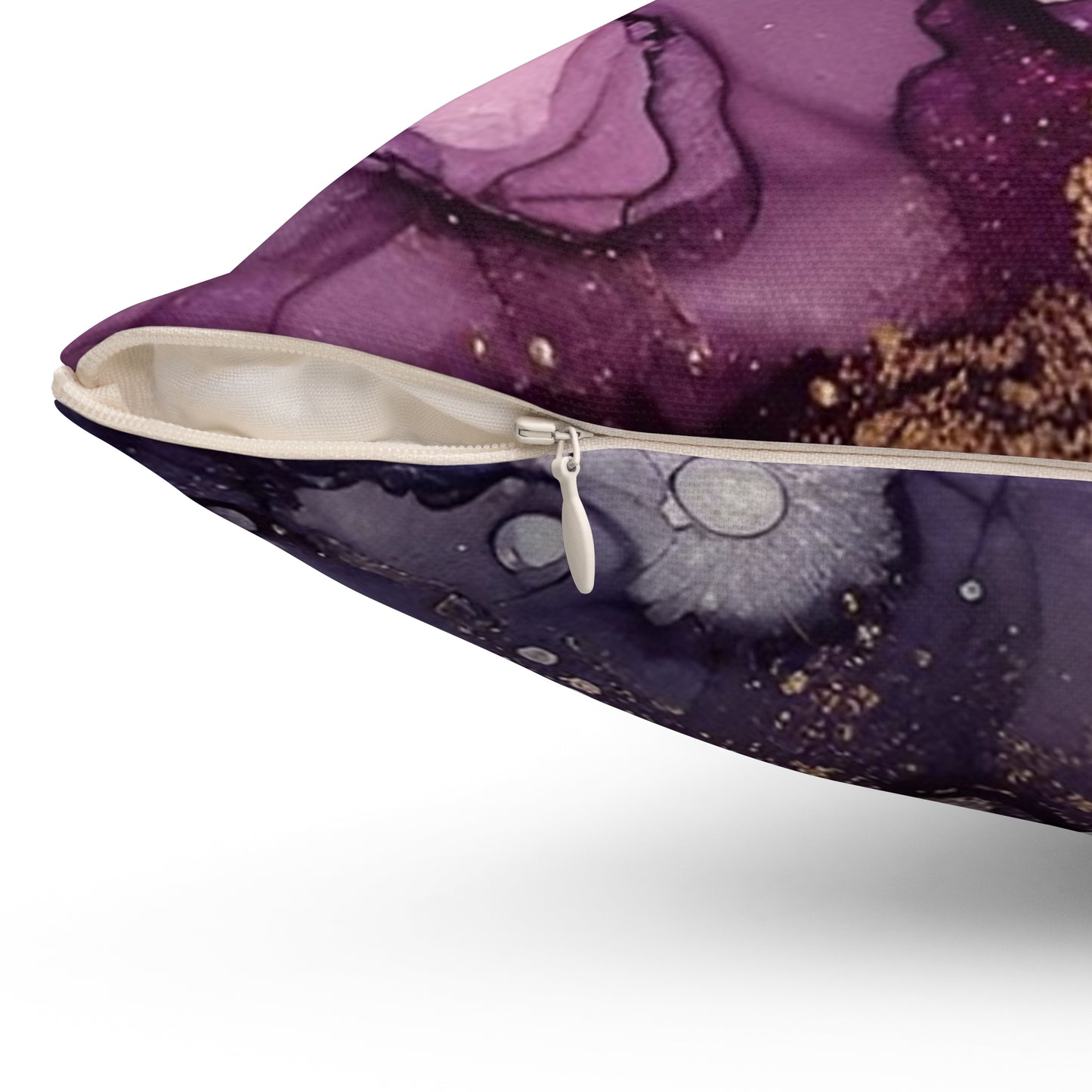 Purple Marble Accent Pillow — Abstract Ink & Gold Veining Decorative Throw Pillow