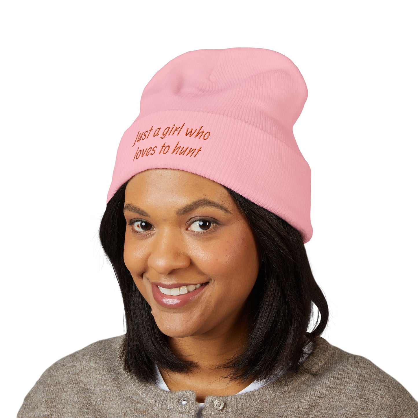 Hunting Enthusiast Beanie - "Just a Girl Who Loves to Hunt" Embroidered Cuffed Beanie