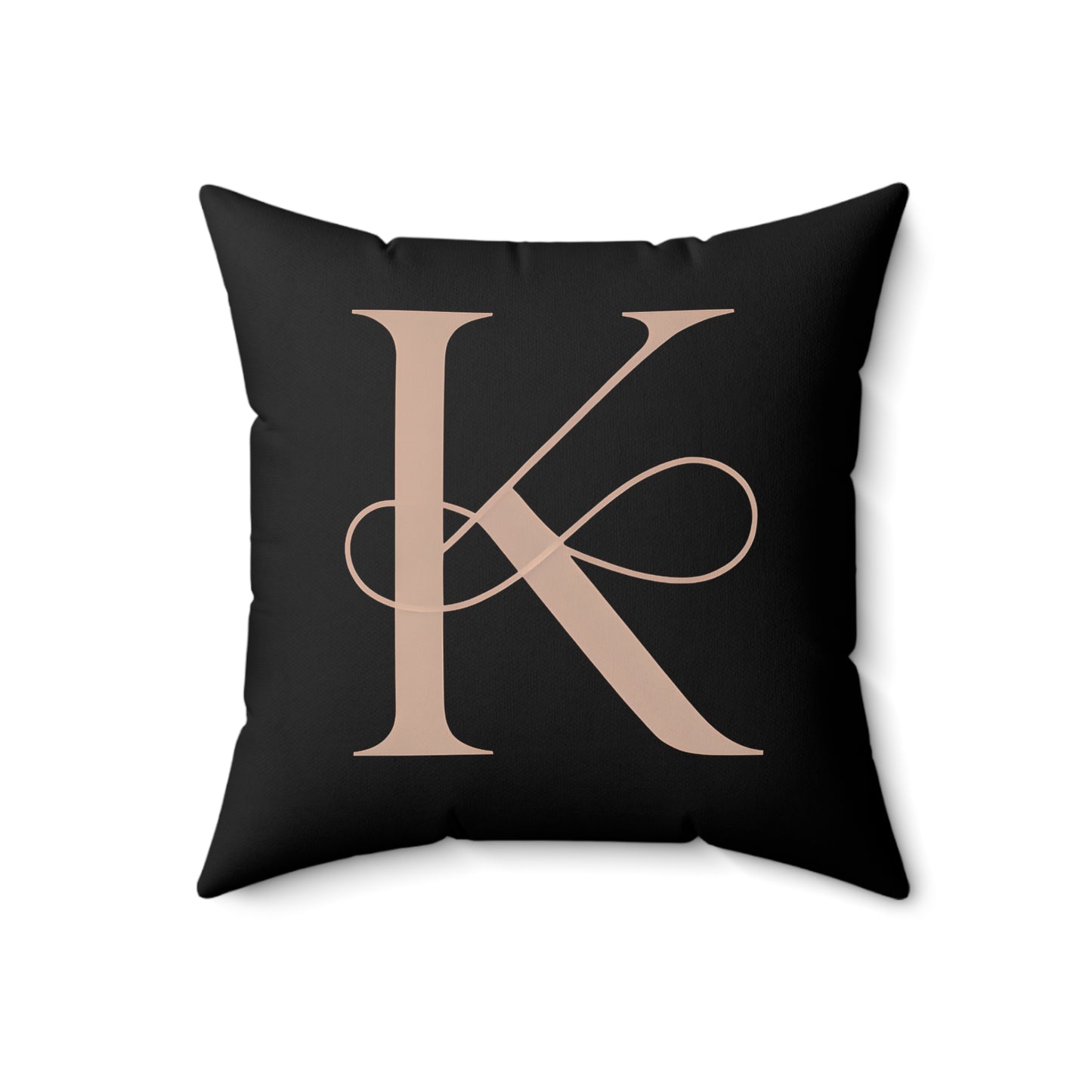 Monogram K Decorative Pillow — Elegant Rose Gold Letter on Black Accent Cushion