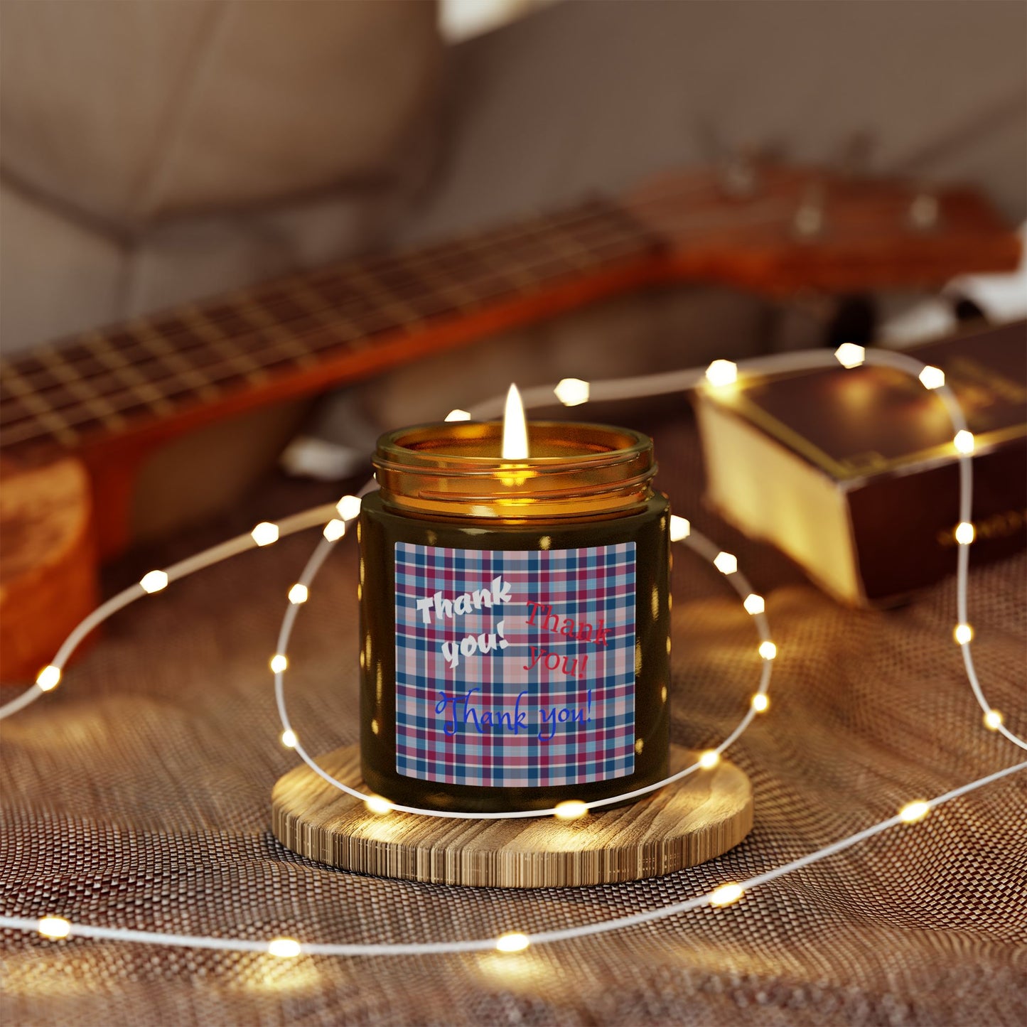 Thank You Plaid Candle — Coconut Apricot Scented Jar (4oz/9oz)