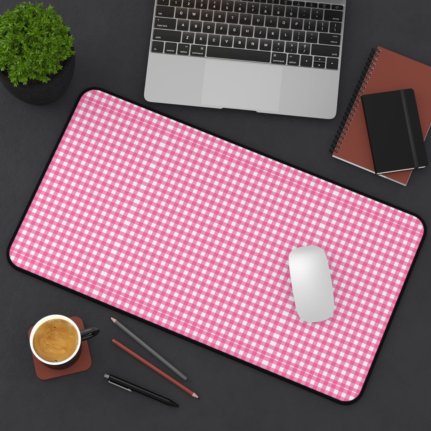 Pink Gingham Desk Mat - Cozy Office Decor, Workspace Accessory, Gift for Coworkers, Farmhouse Style, Table Cover
