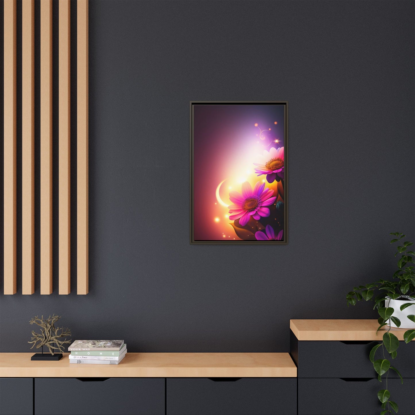 Framed Floral Canvas Art — Pink Daisies Sunset Wall Print
