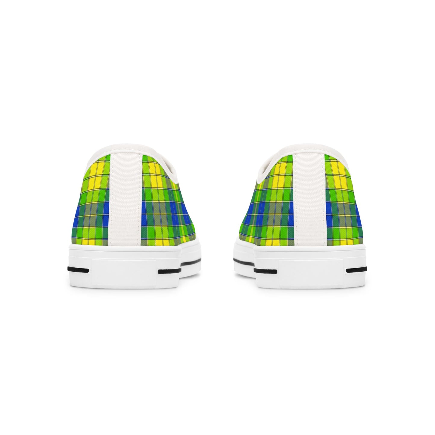 Plaid Green Blue Low Top Sneakers — Casual Canvas Shoes