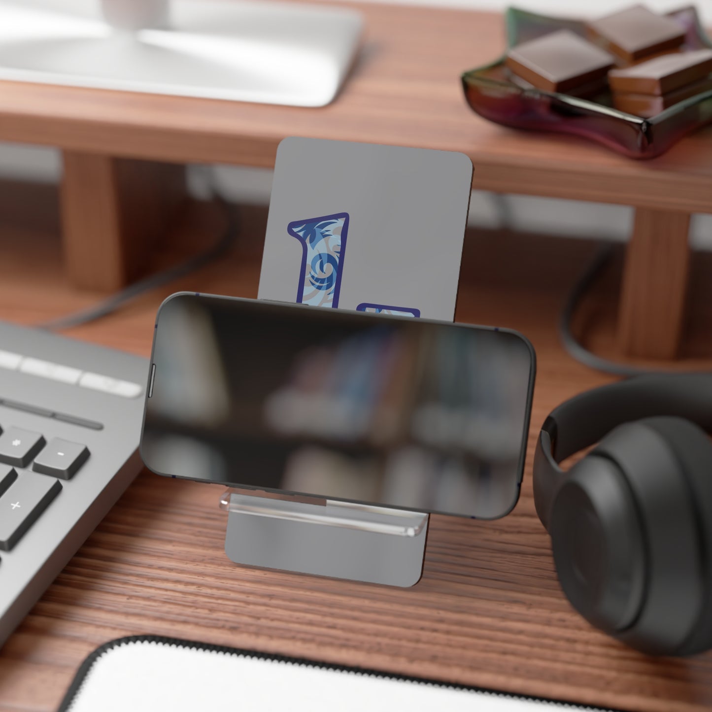 Monogram 'K' Floral Phone Stand — Foldable Mobile Display Dock