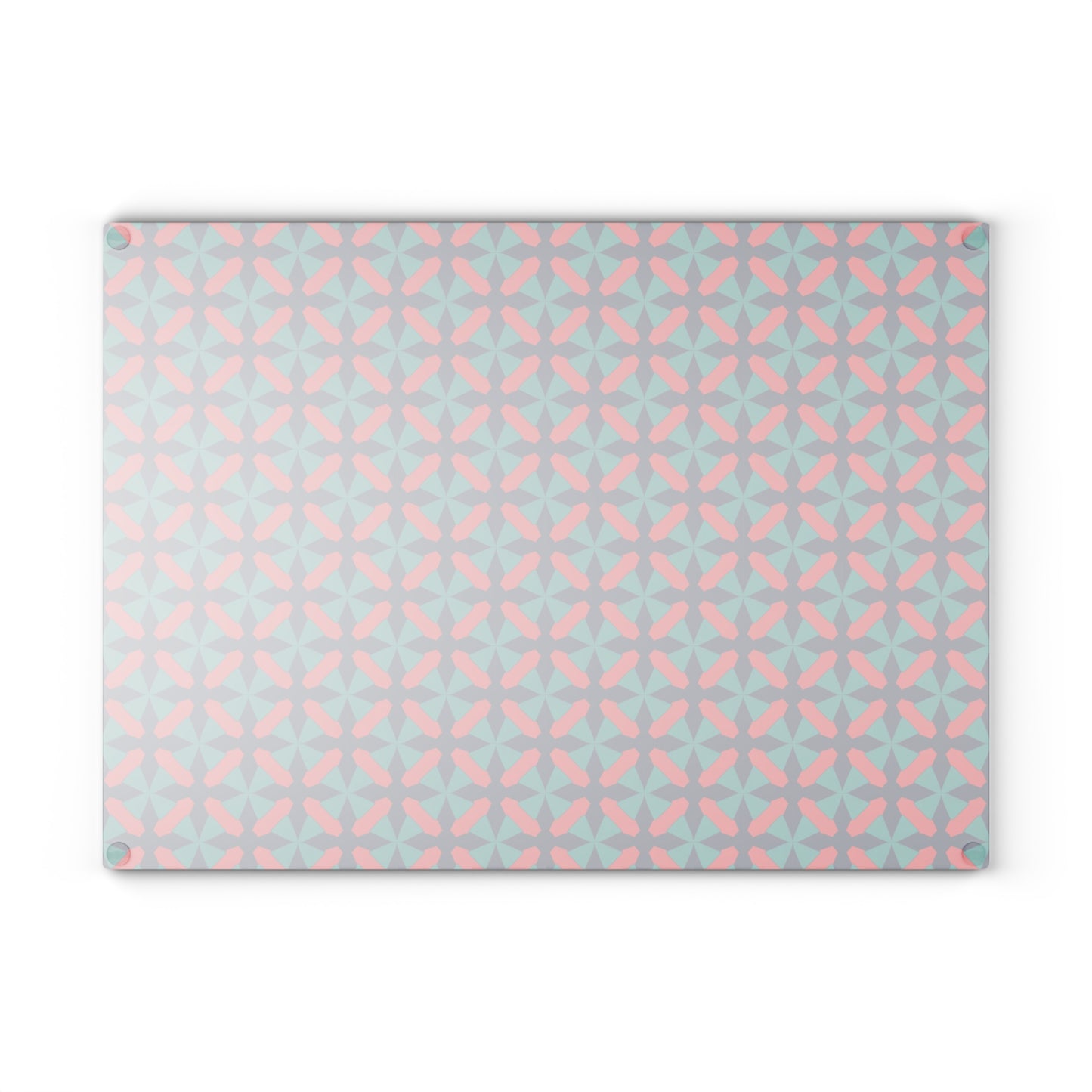 Geometric Star Tile Glass Cutting Board — Red & Teal Kitchen Decor