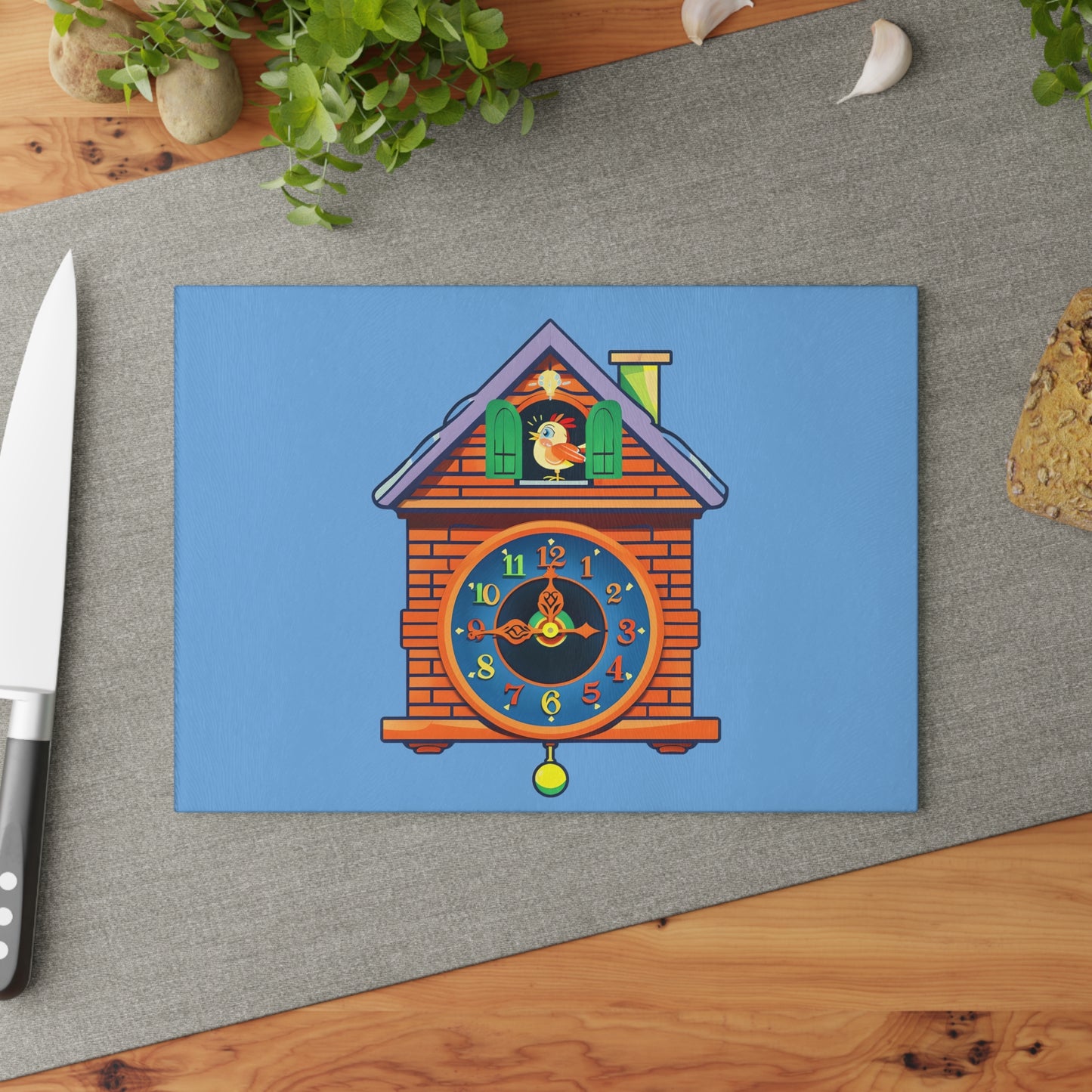 Cuckoo Clock Glass Cutting Board | Kitchen Decor