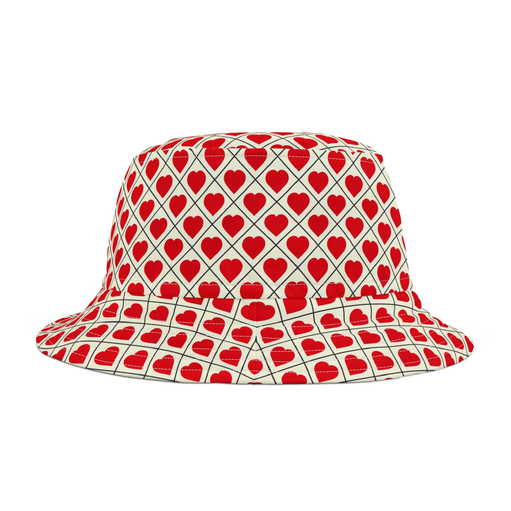 Heart Pattern Bucket Hat — Red Retro Love