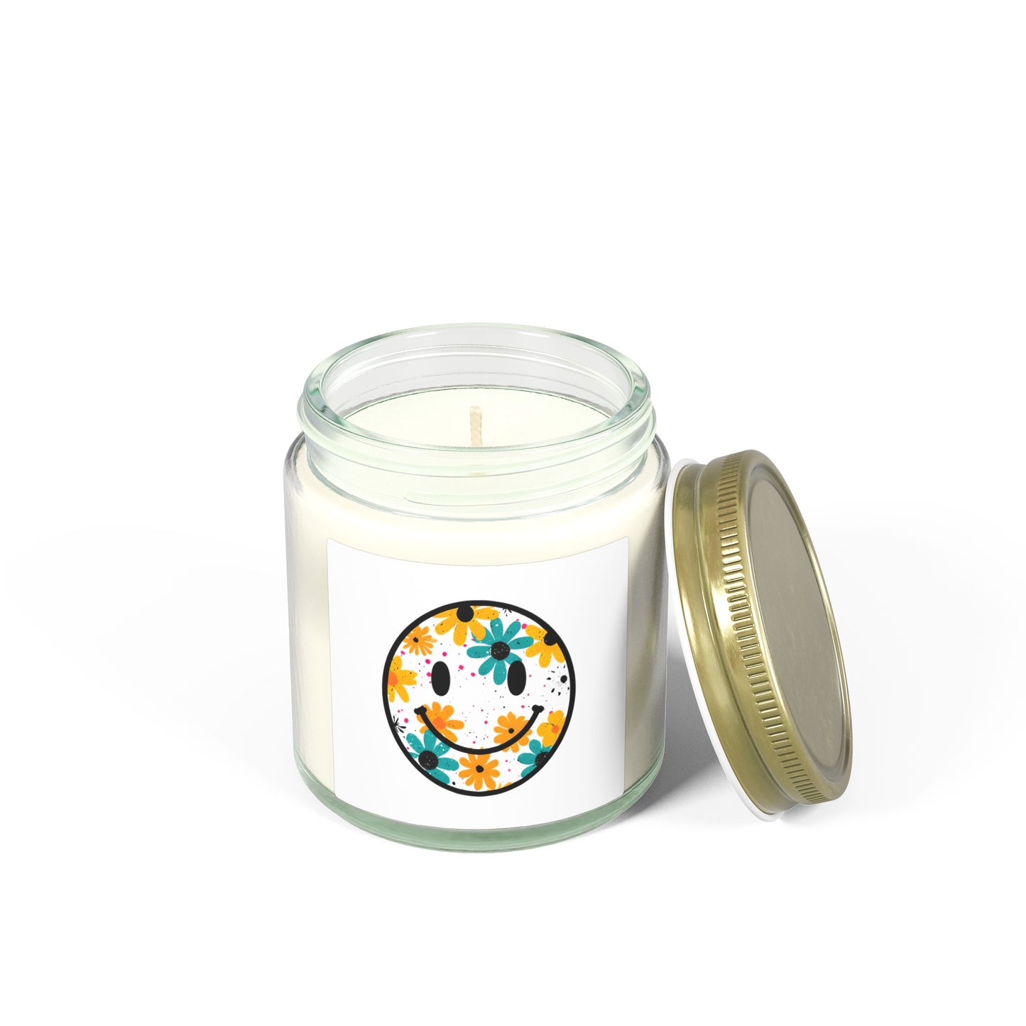 Floral Smiley Scented Candle — Coconut Apricot Wax (4oz & 9oz)