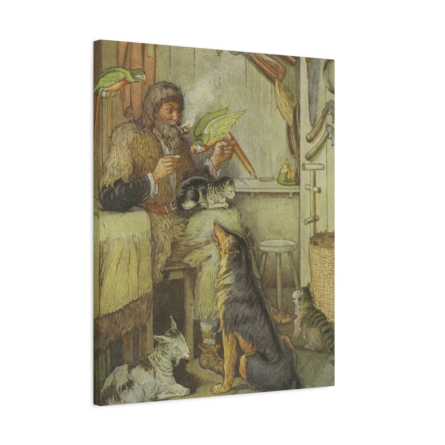 Vintage Cottage Animal Illustration Matte Canvas Print
