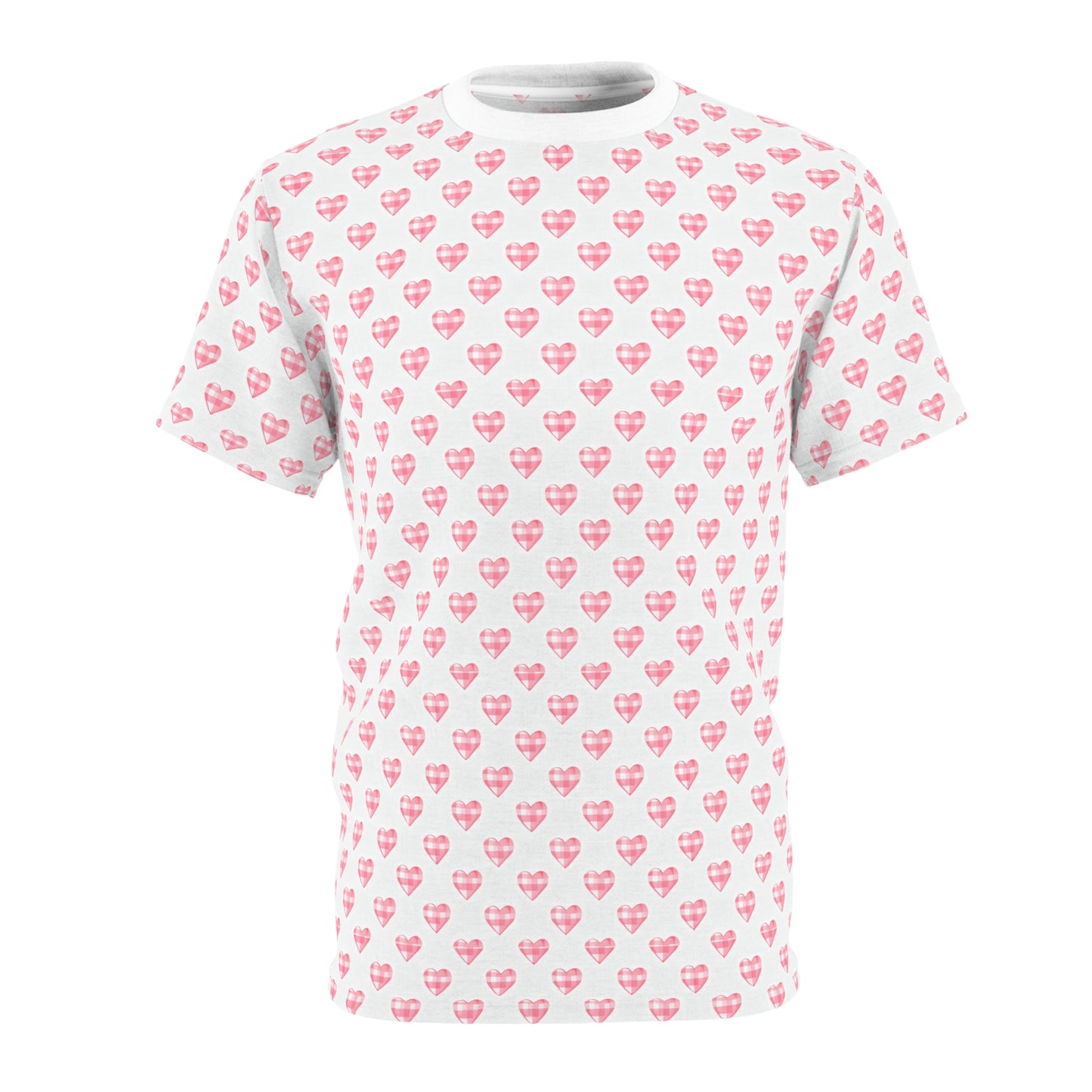 Pink Heart Pattern T-Shirt — All-Over Print Cute Valentine Tee