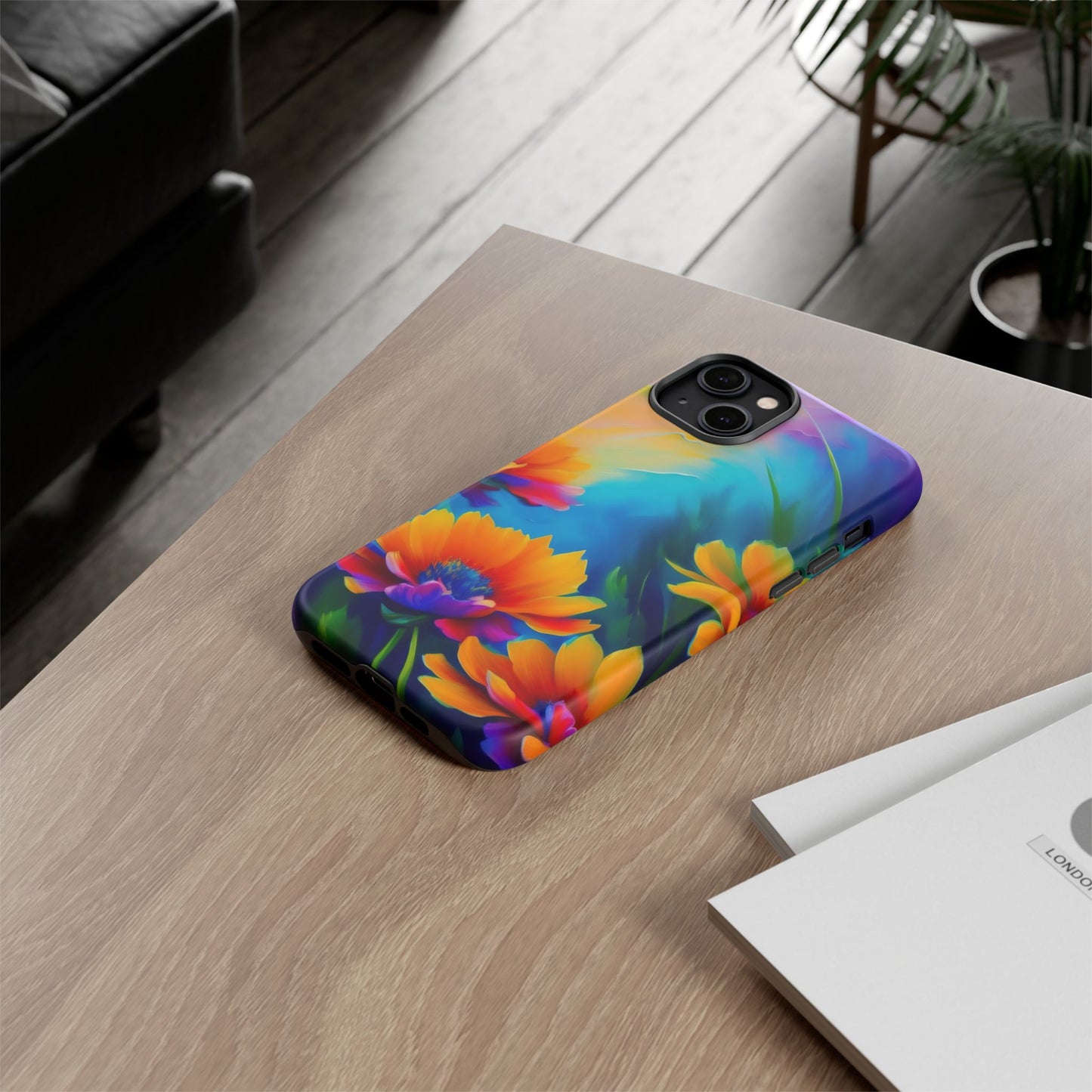 Floral Sunset Tough Phone Case — Vibrant Watercolor Flowers Protective Cover