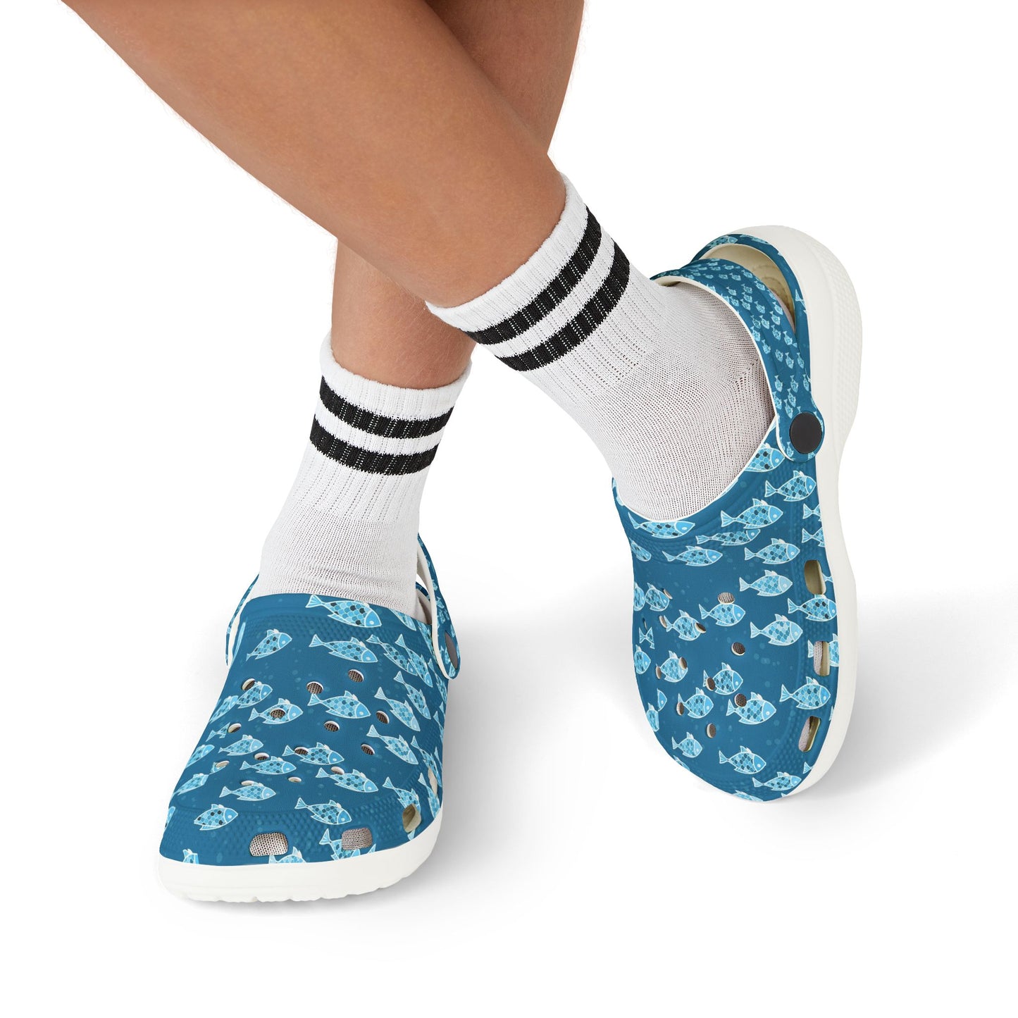 Kids Fish Pattern EVA Foam Clogs — Blue Ocean Slip-On Sandals
