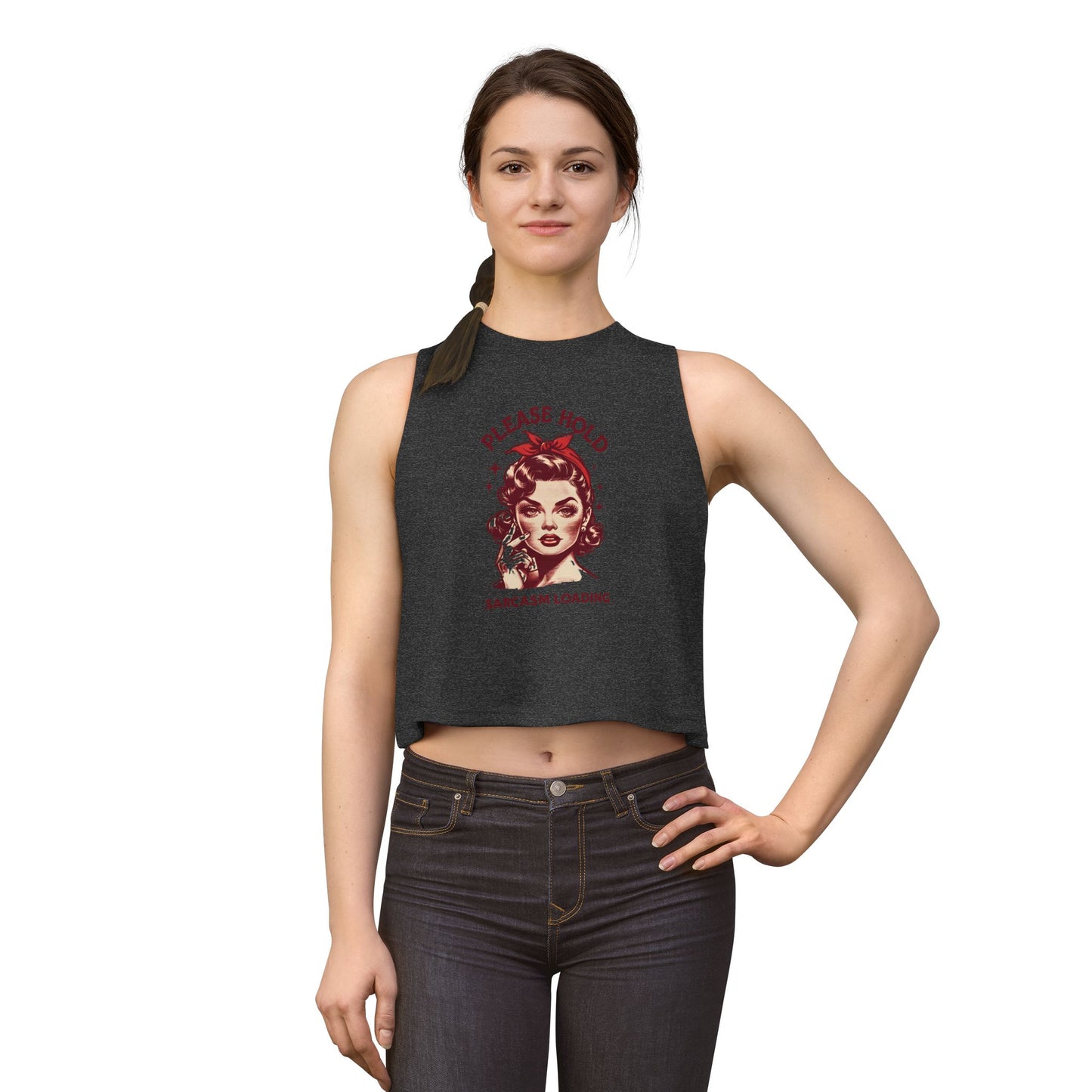 Women's Crop Top — 'Please Hold, Sarcasm Loading' Retro Pin-Up Tank