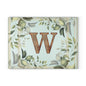 Monogram Glass Cutting Board — Rustic Wood 'W' with Greenery Border