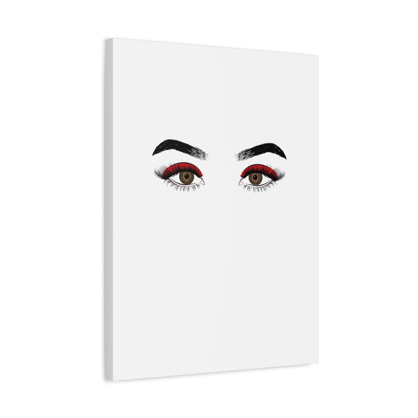 Glam Eyes Matte Canvas Wall Art — Brown Eyes with Red Lashes