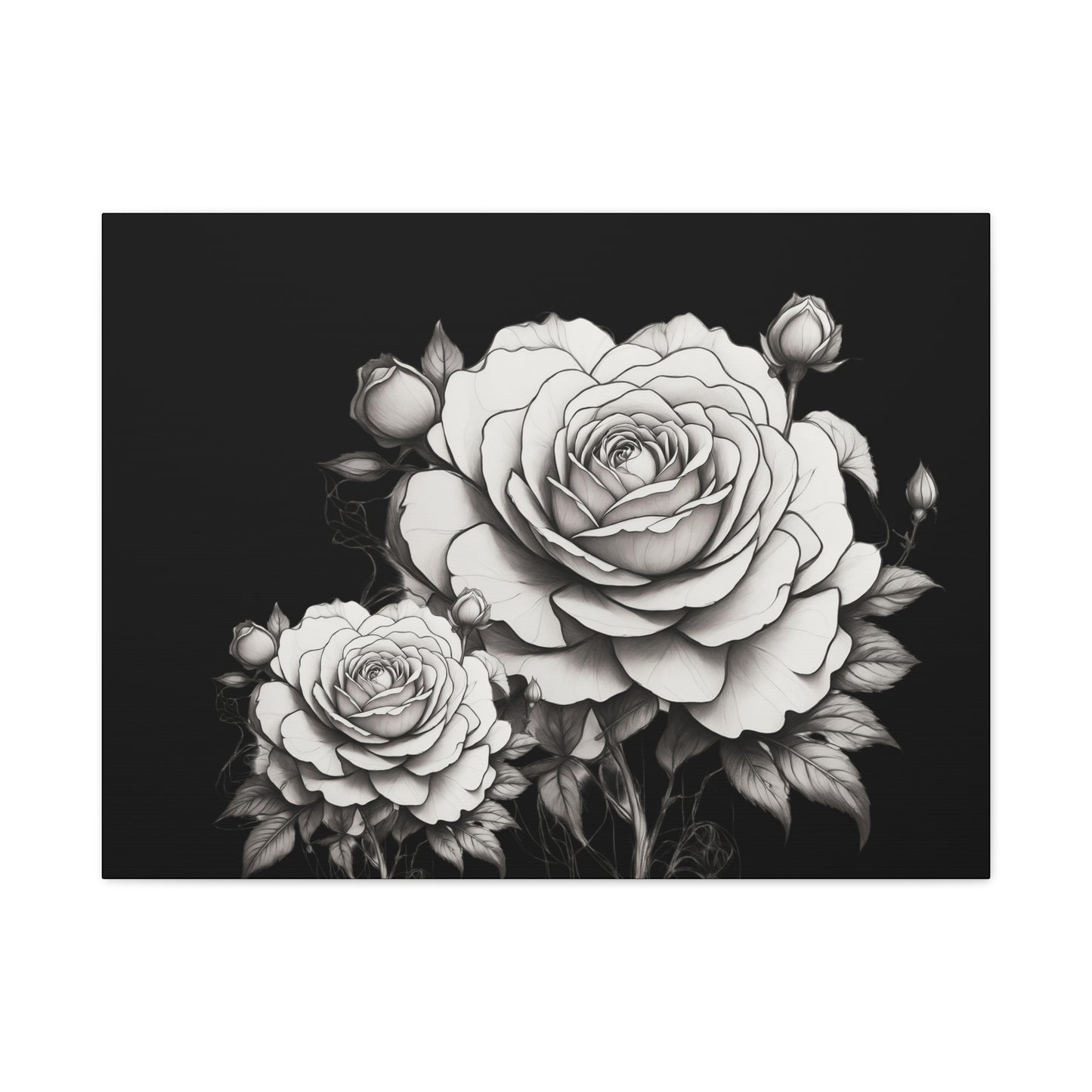 Monochrome Rose Canvas Print — Black & White Floral Wall Art