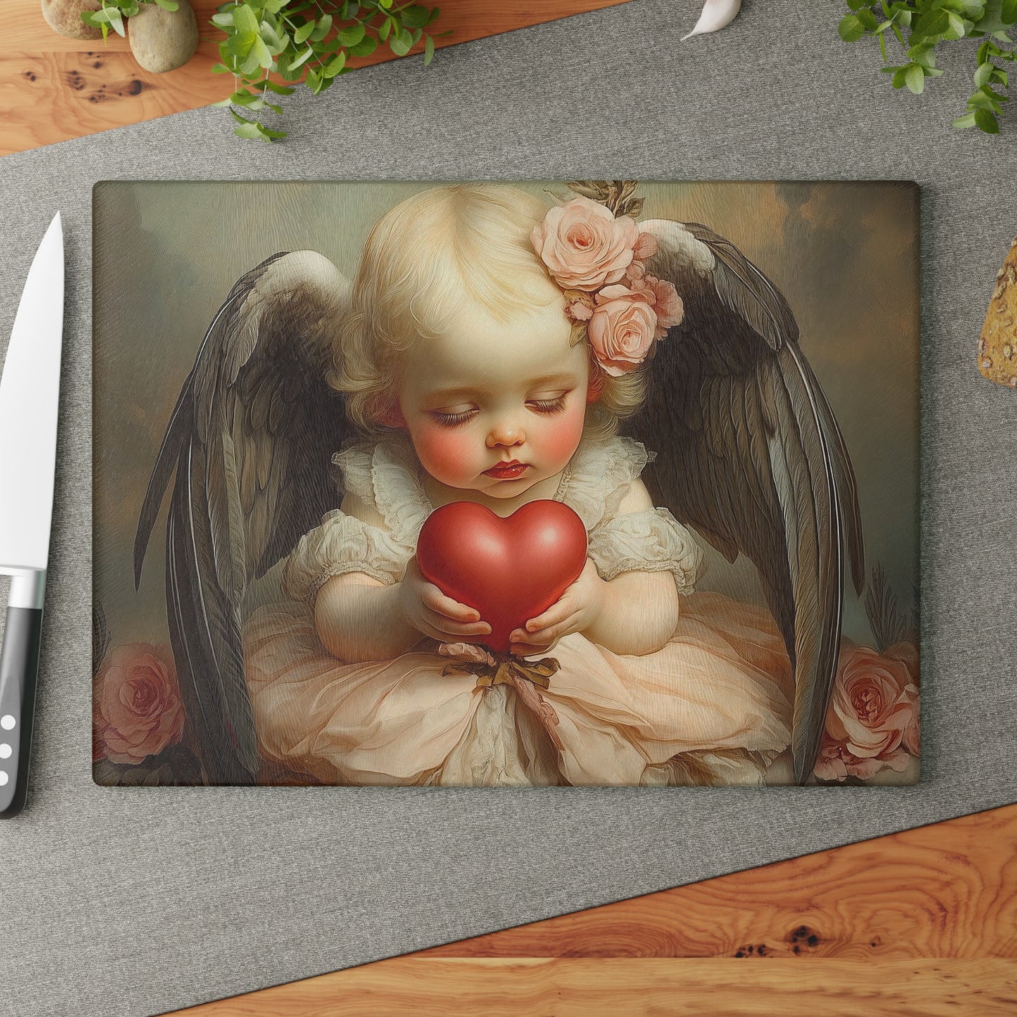 Angel Heart Glass Cutting Board, Angel Decor, Kitchen Gifts, Home Decor, Unique Wedding Gift, Valentine's Day Gift