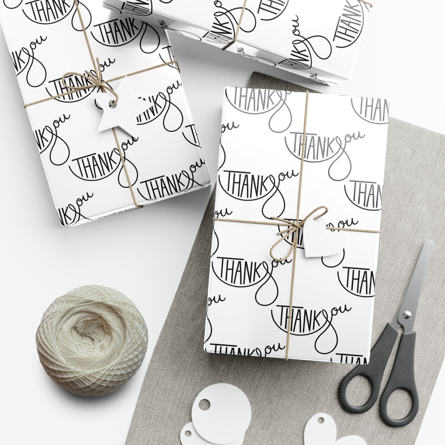 Thank You Gift Wrap Paper — Black Script 'Thank You' Pattern