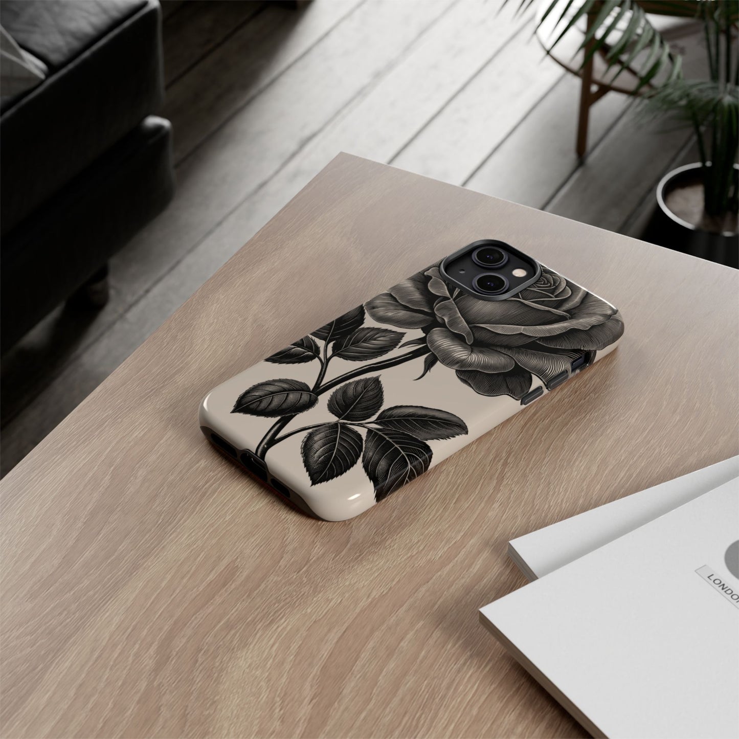 Black Rose Phone Case, Tough Cases with Floral Design, Elegant Tech Accessory, Gift for Flower Lovers, Stylish Protection