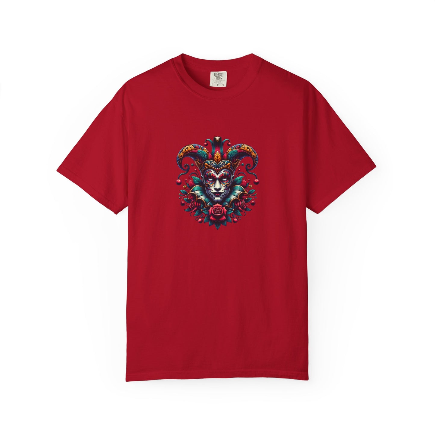 Vibrant Graphic Unisex T-Shirt with Floral Mask Design, Casual Wear, Festival Outfit, Gift for Friends, Unique Fashion Statement