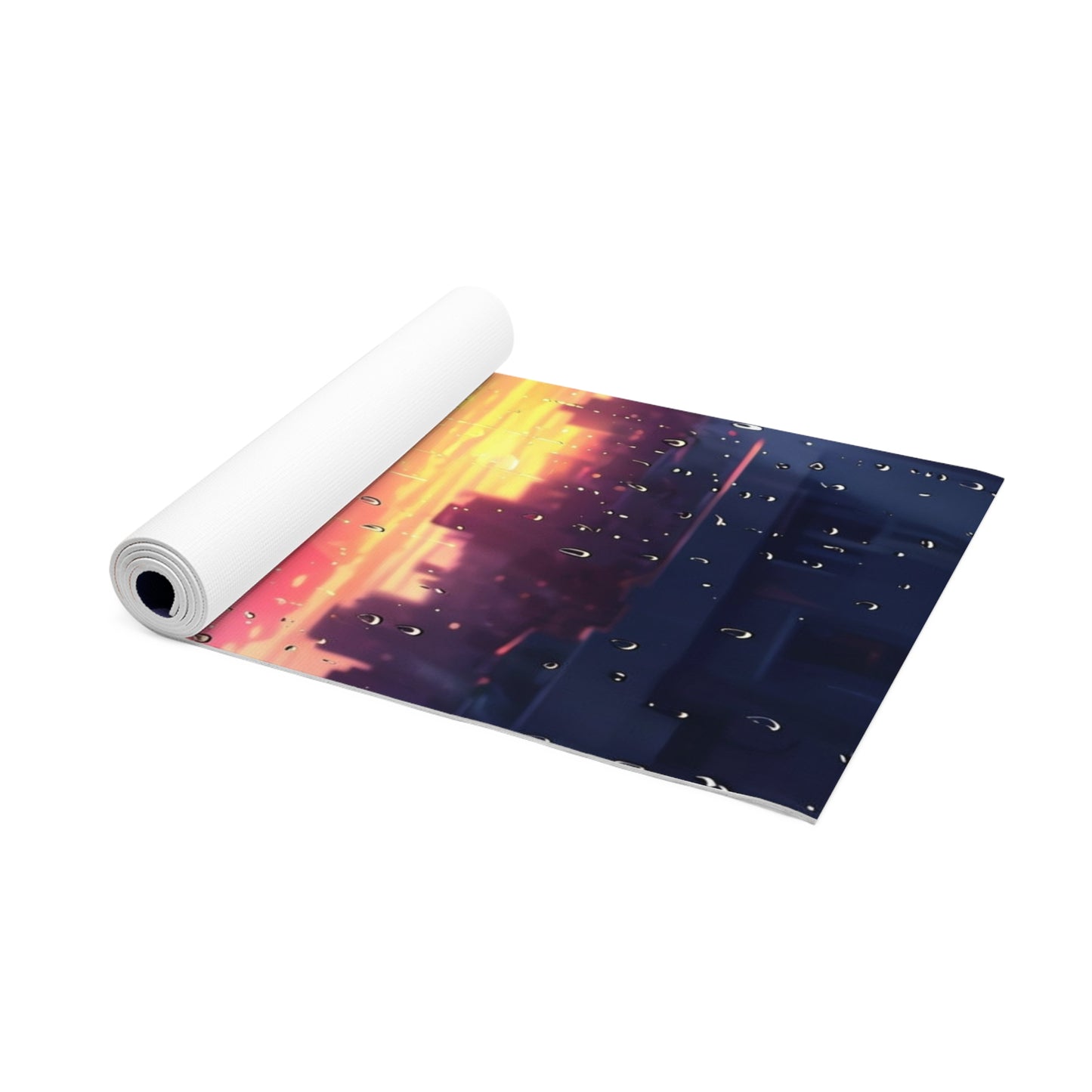 Sunset Rain Foam Yoga Mat — Cityscape Twilight Meditation Mat