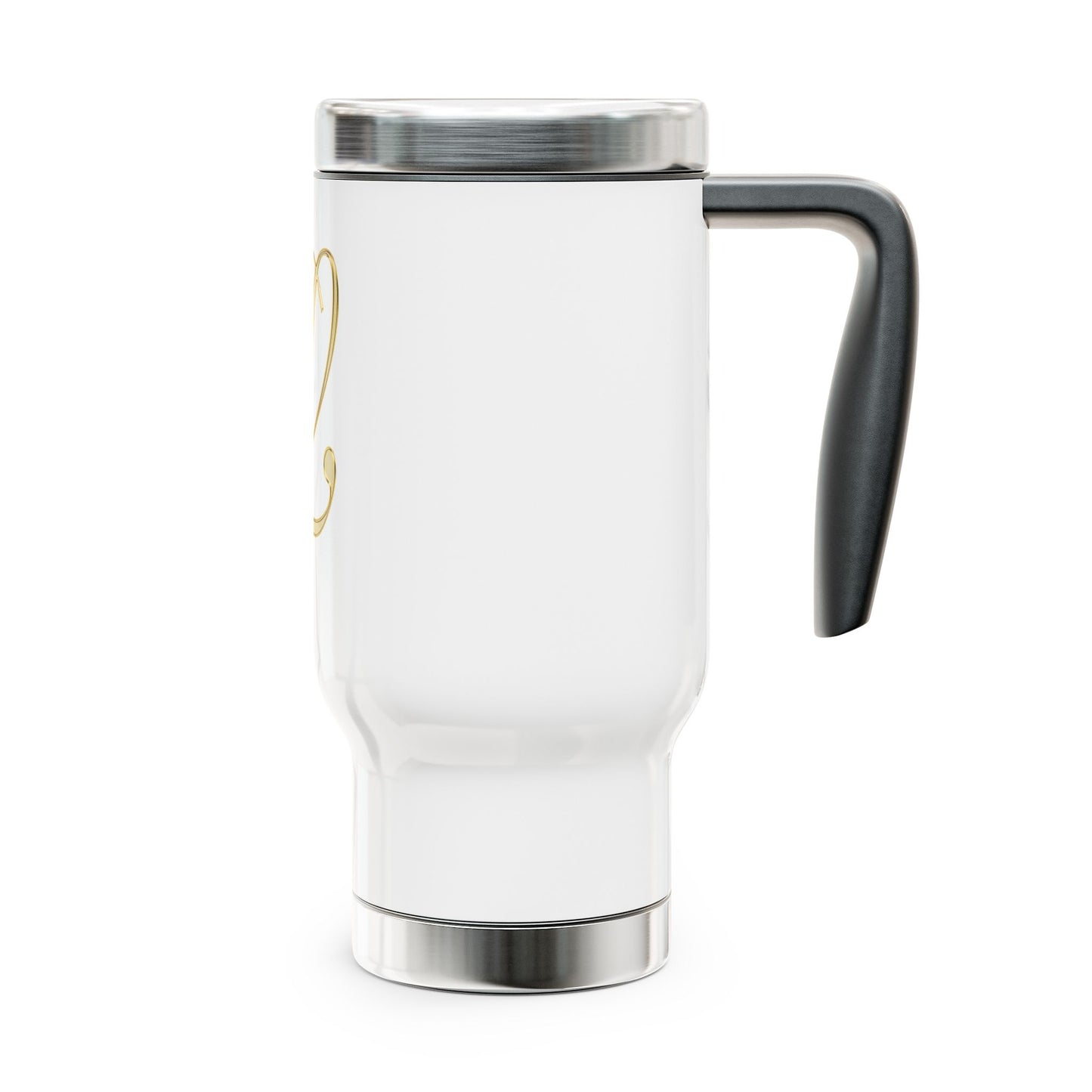 Monogram L Gold Travel Mug — 14oz Stainless Steel Tumbler with Handle