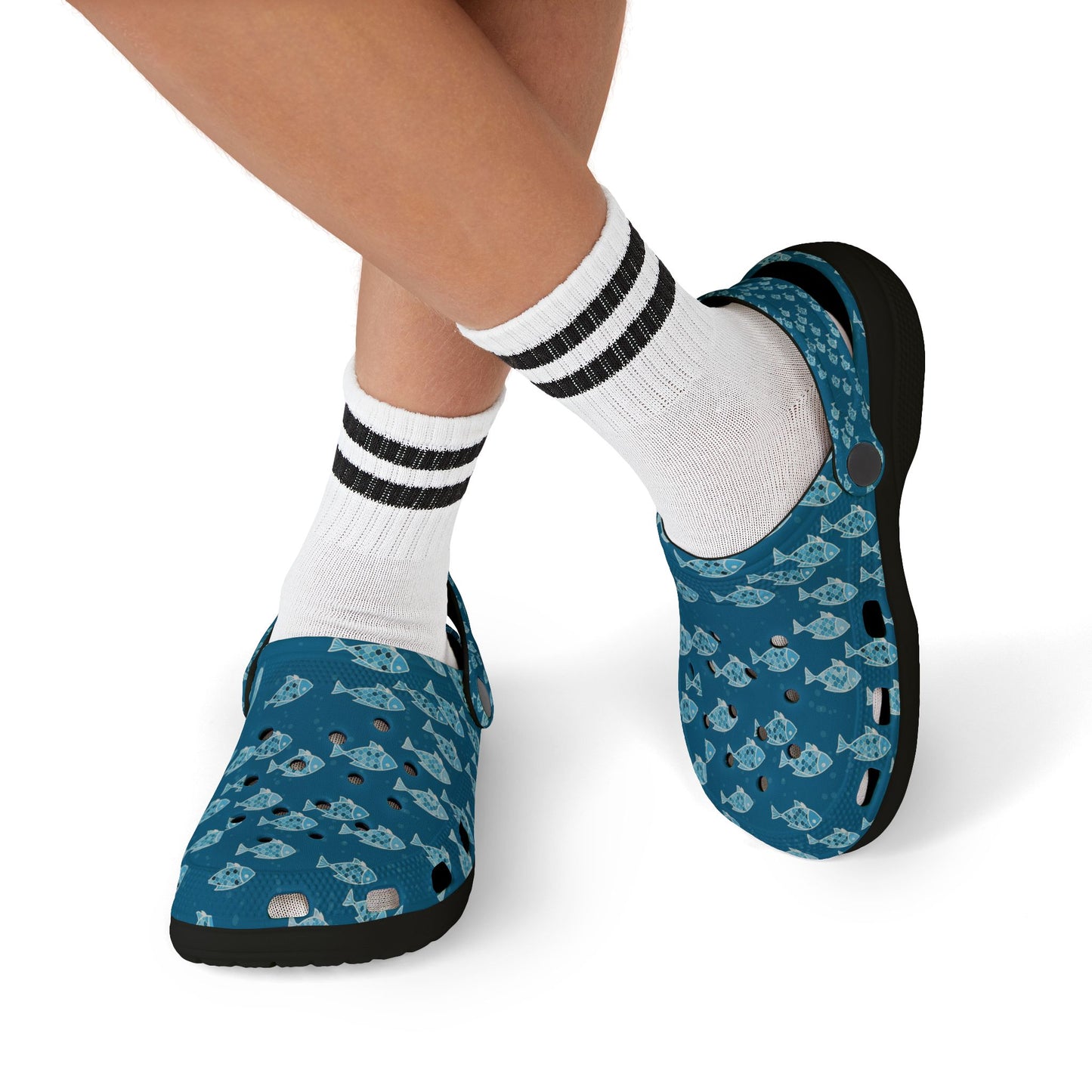 Kids Fish Pattern EVA Foam Clogs — Blue Ocean Slip-On Sandals