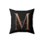 Monogram M Square Pillow — Elegant Rose Gold Letter on Black Accent Pillow