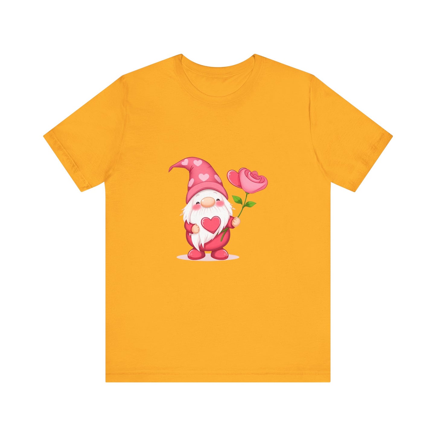 Valentine Gnome T‑Shirt — Cute Pink Gnome Holding Rose Tee