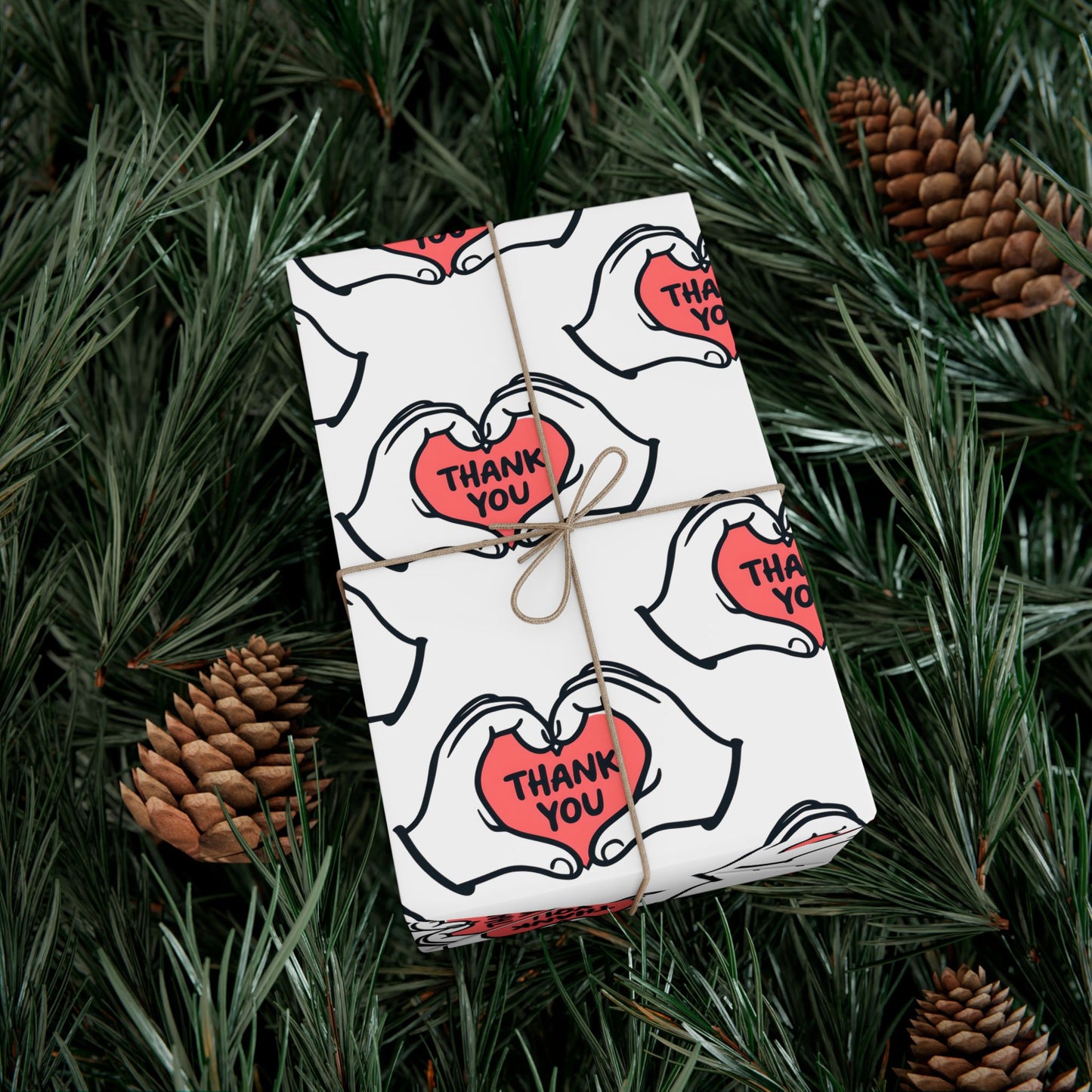 Gift Wrap — 'Thank You' Heart Hands Pattern Wrapping Paper