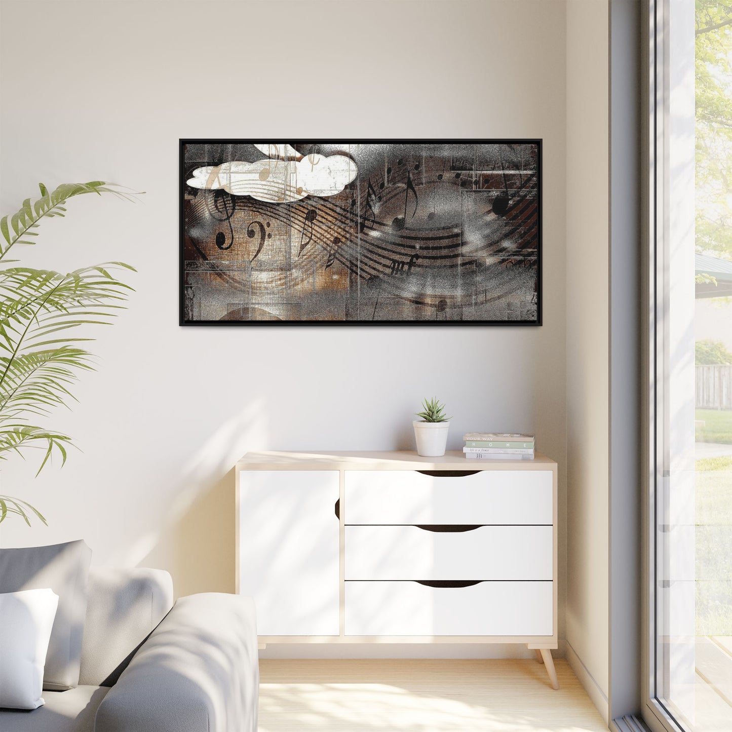 Framed Music Notes Canvas Print — Abstract Vintage Piano & Sheet Music Wall Art