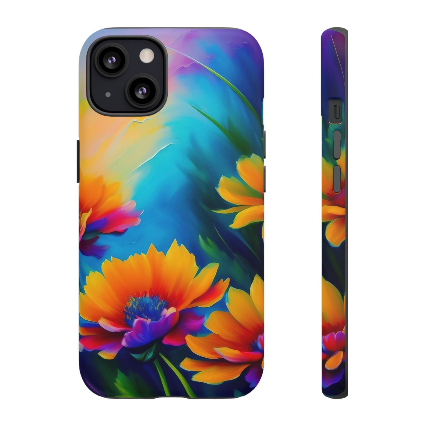 Floral Sunset Tough Phone Case — Vibrant Watercolor Flowers Protective Cover