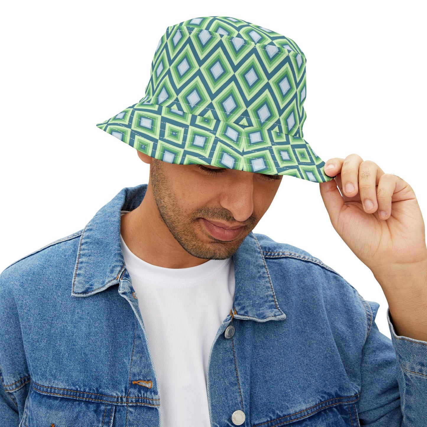 Green Geometric Diamond Pattern Bucket Hat