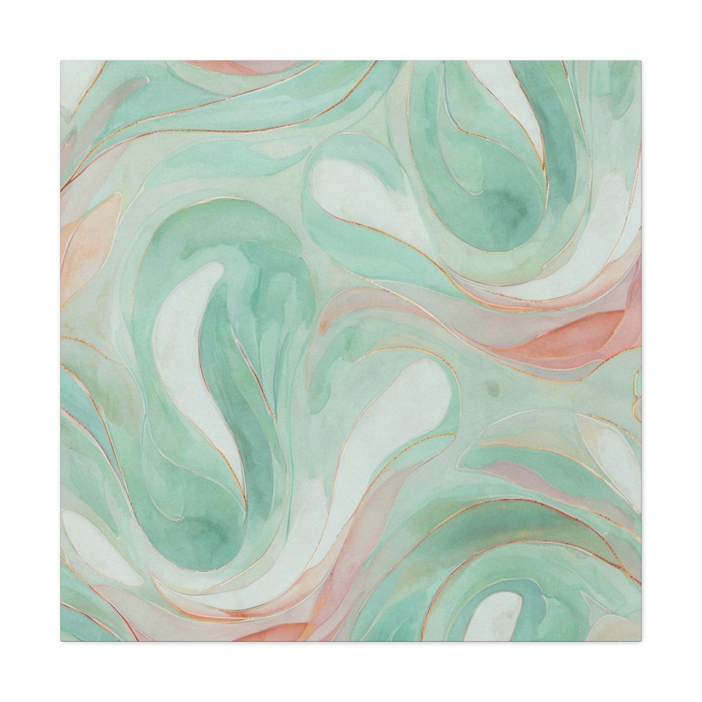 Abstract Green Marble Canvas Print — Teal & Coral Swirl Wall Art