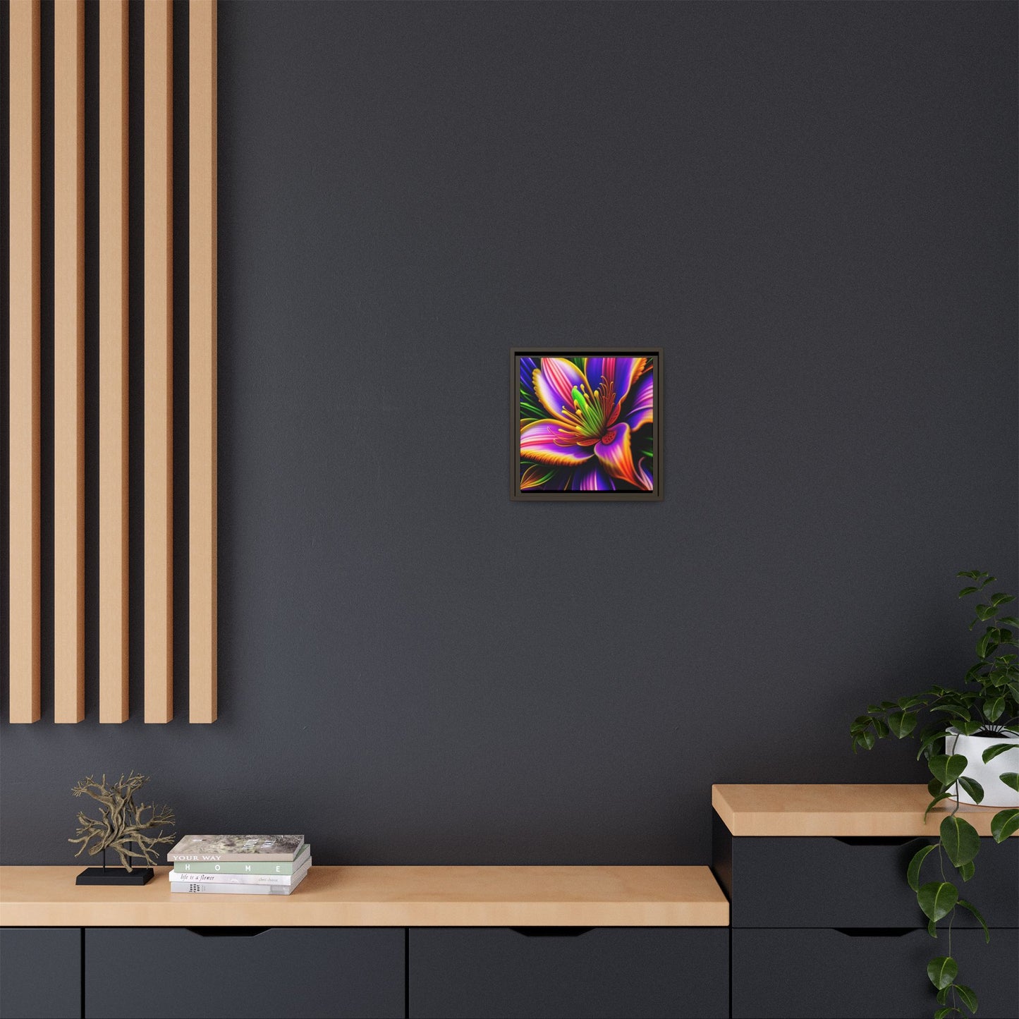 Vibrant Neon Floral Matte Canvas Print — Framed Wall Art