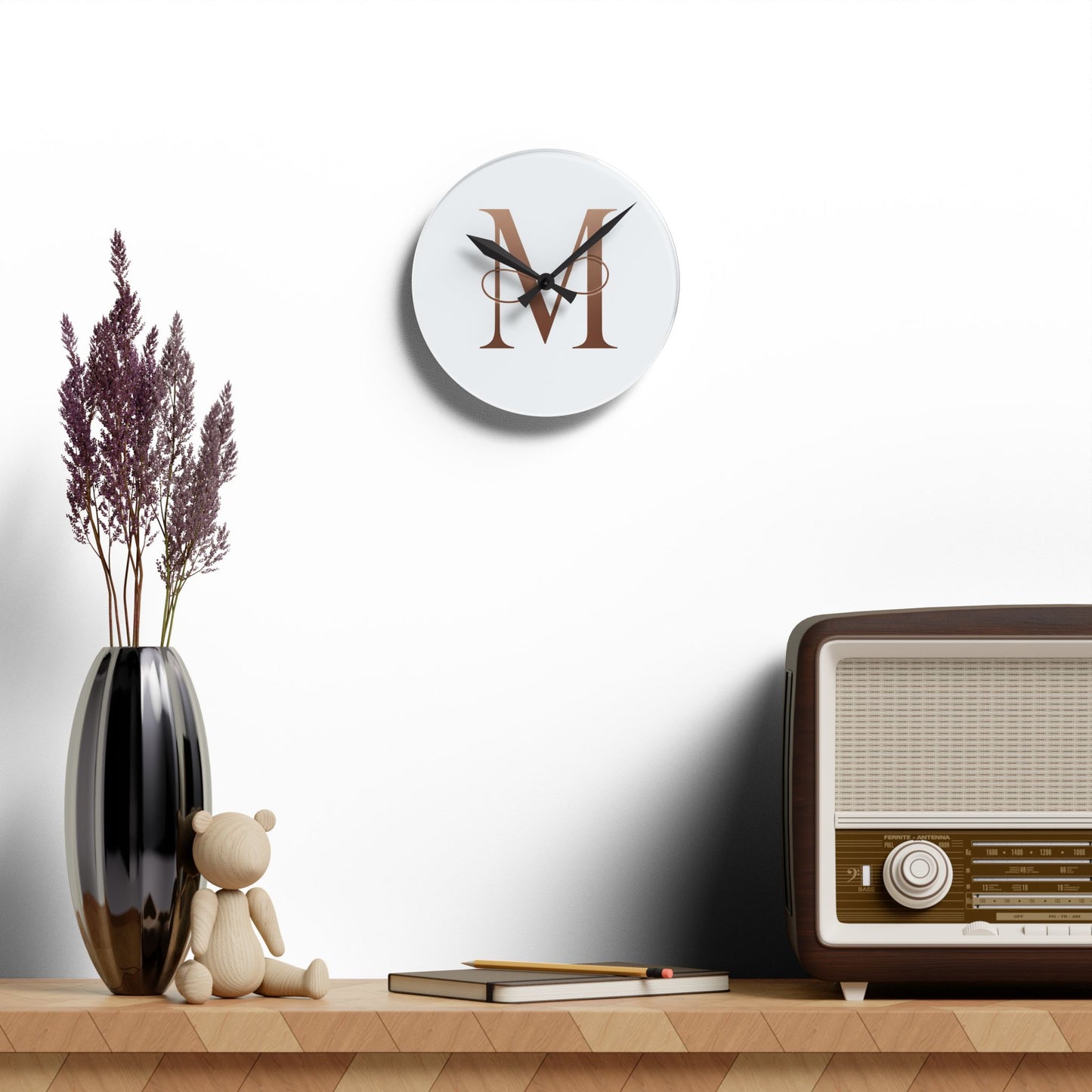 Elegant Monogram Acrylic Wall Clock - Letter M