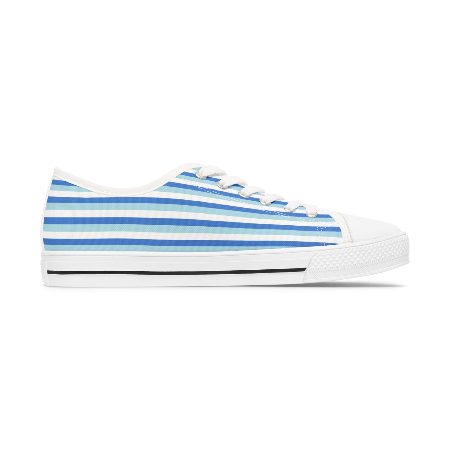 Blue Striped Low Top Sneakers — Casual Canvas Shoes