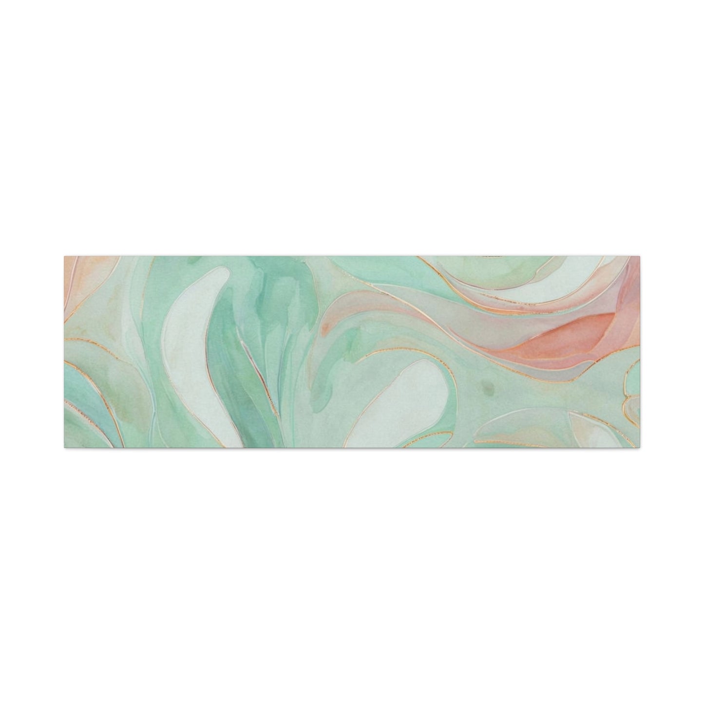 Abstract Green Marble Canvas Print — Teal & Coral Swirl Wall Art