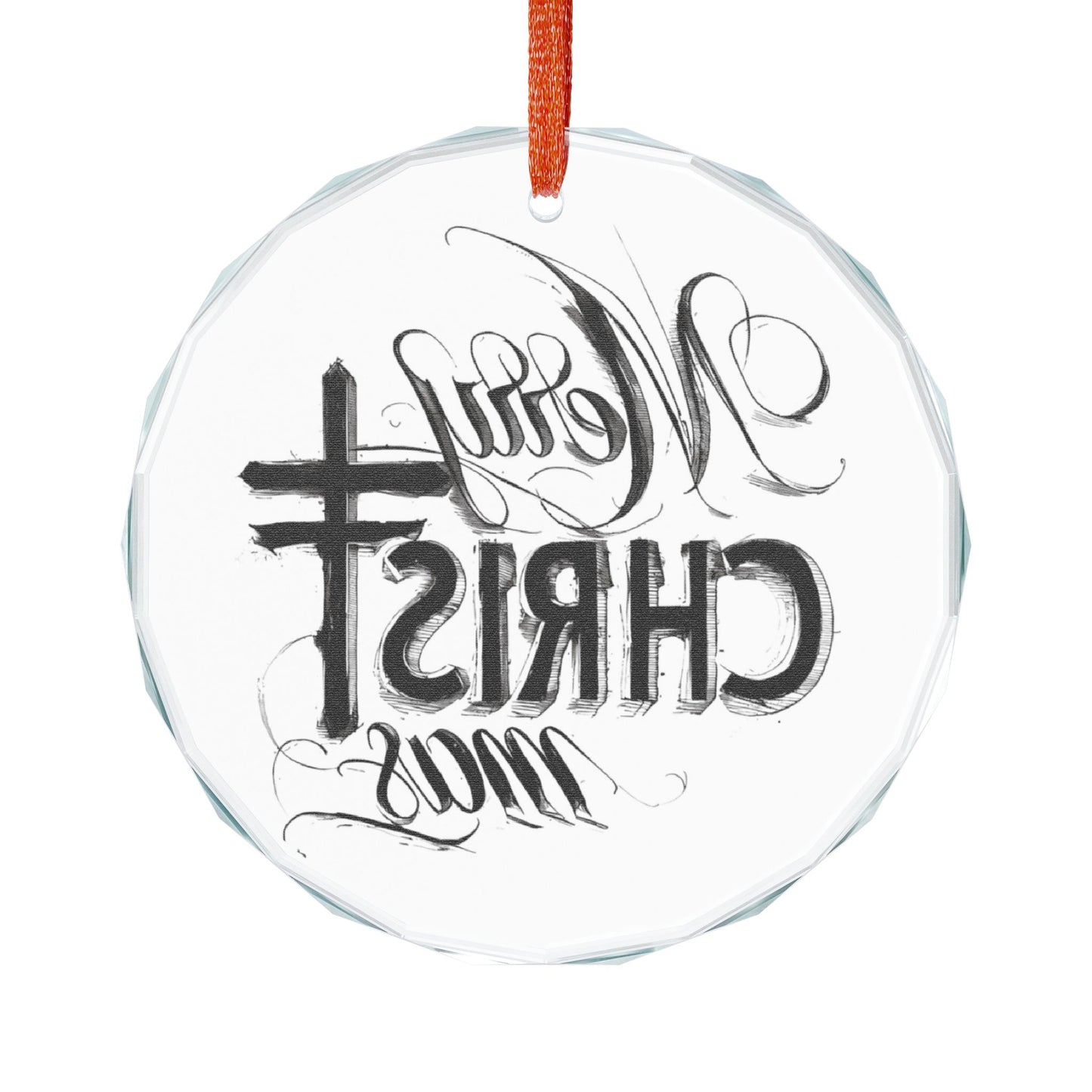 Crystal Heart Ornament — “Merry Christ-mas” Religious Christmas Glass Decoration