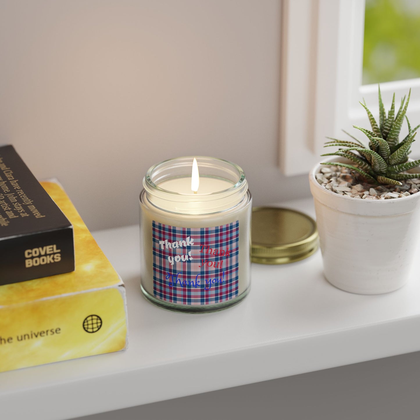 Thank You Plaid Candle — Coconut Apricot Scented Jar (4oz/9oz)