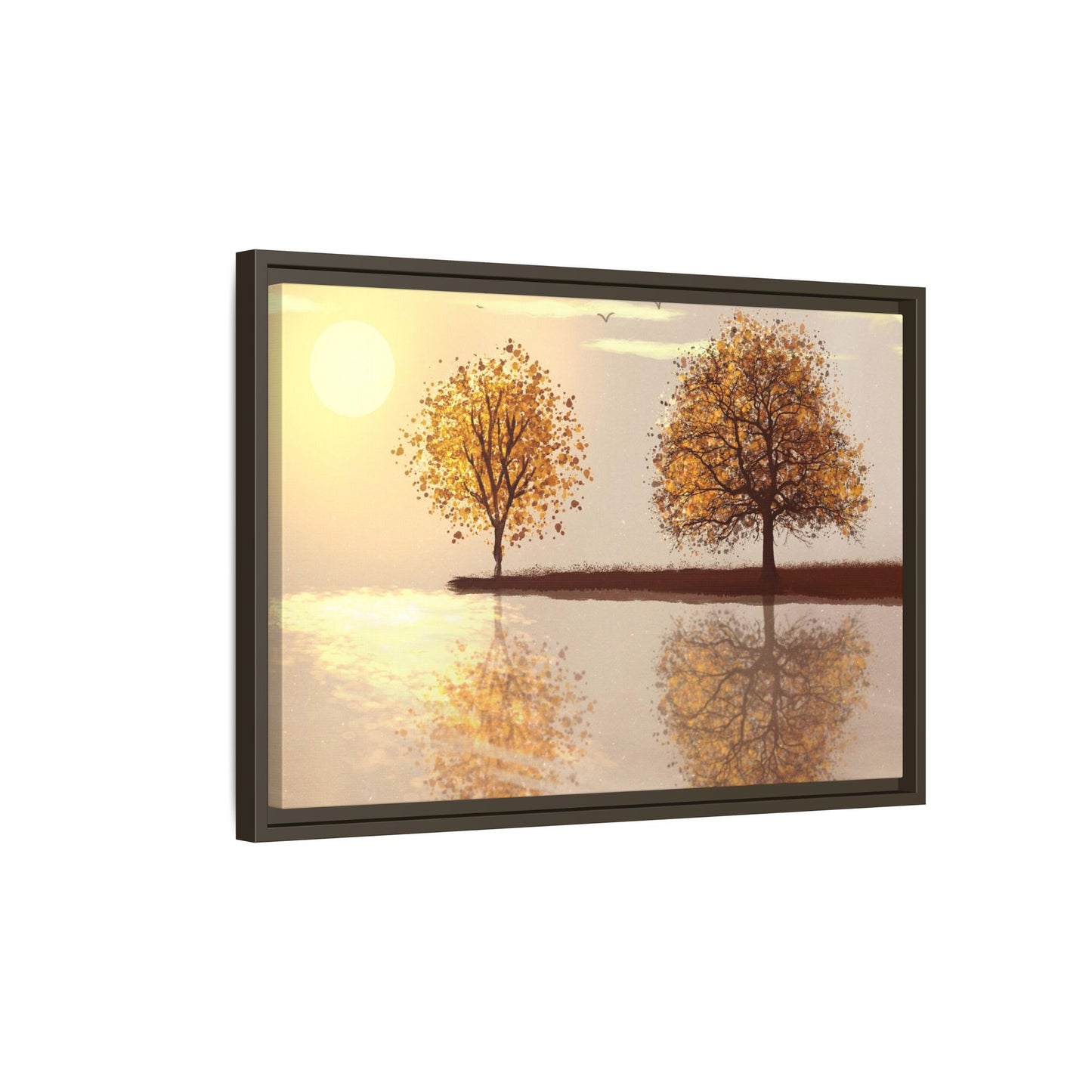 Framed Matte Canvas Wall Art — Golden Autumn Trees Reflection