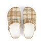 Kids Plaid Foam Clogs — Beige Blue Plaid Slip-On Sandals for Children