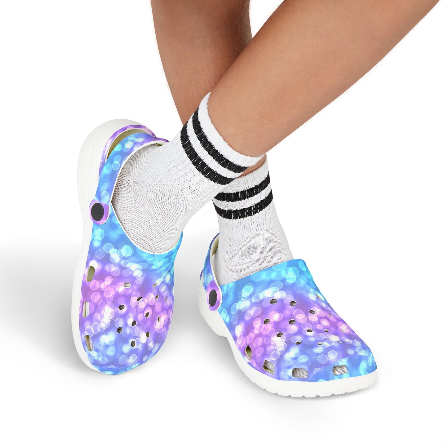 Kids Purple Blue Bokeh Foam Clogs — Comfort EVA Slip-Ons