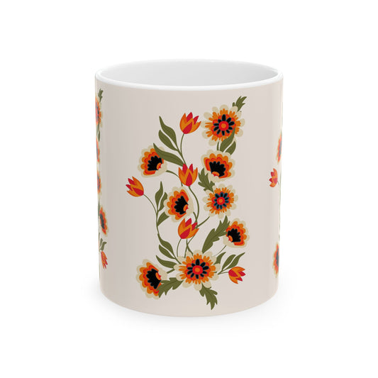 Floral Patterned Ceramic Mug - Cozy Gift for Garden Lovers, Coffee Lovers, Home Decor, Mother's Day, Birthdays