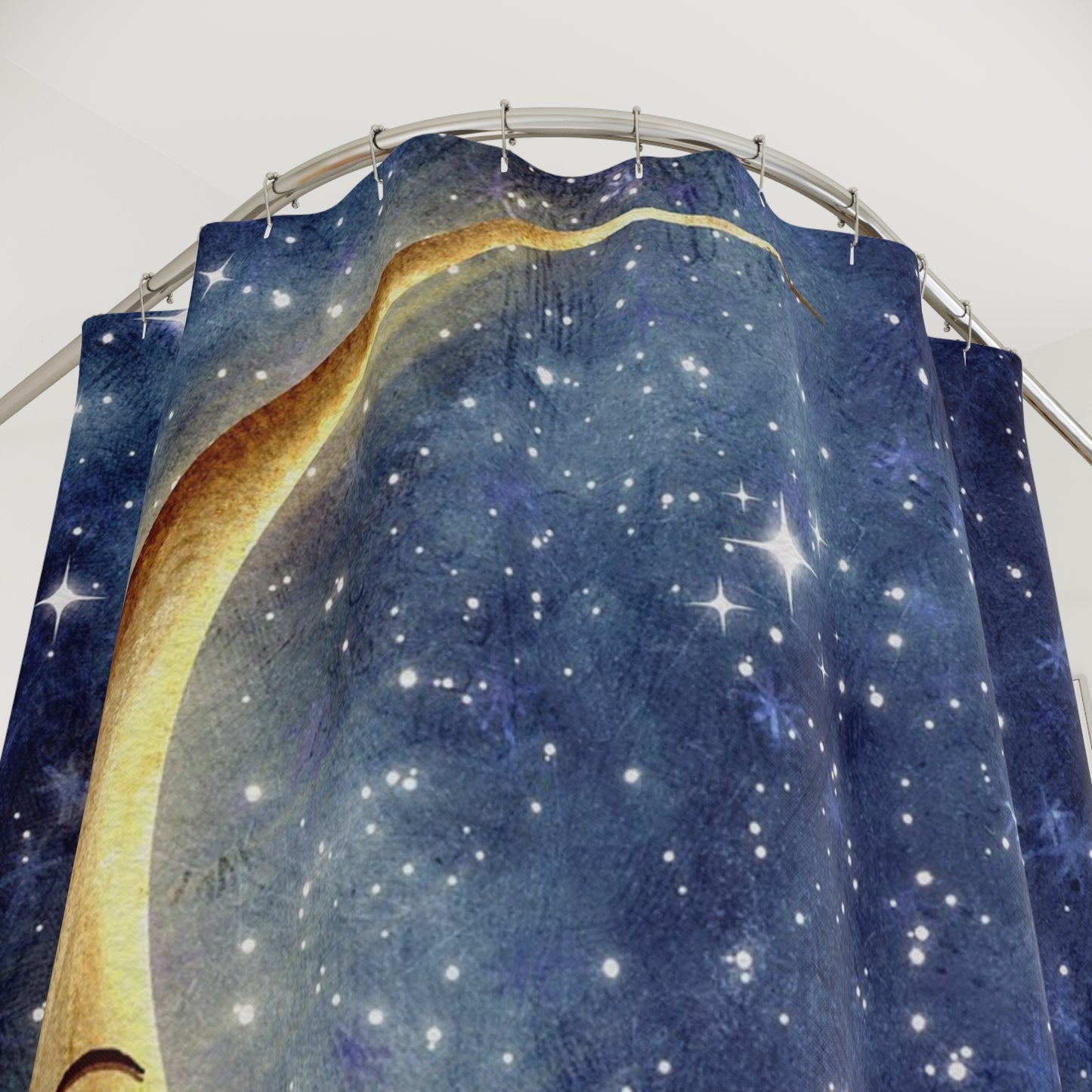 Crescent Moon Starry Night Shower Curtain