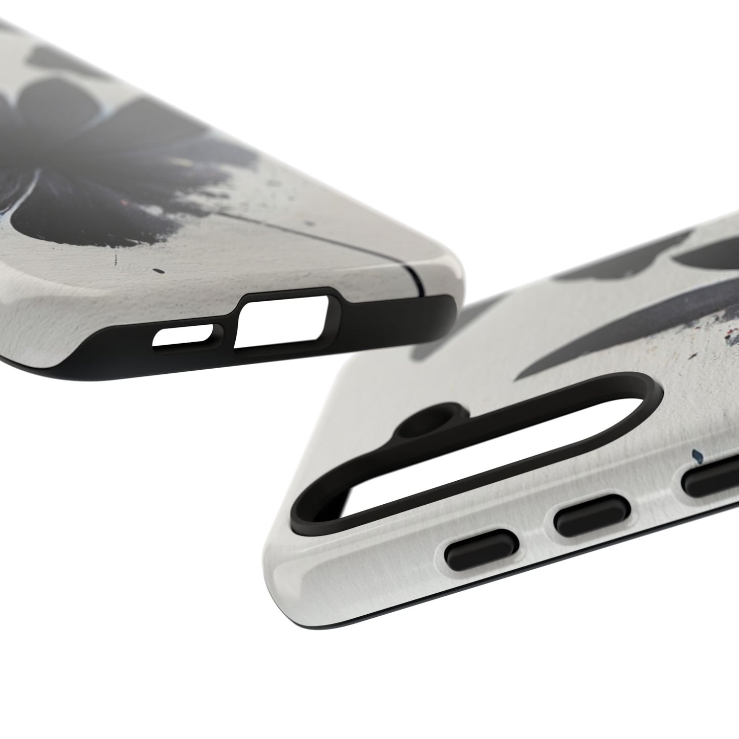 Monochrome Floral Tough Phone Case — Black Ink Flower Protective Cover