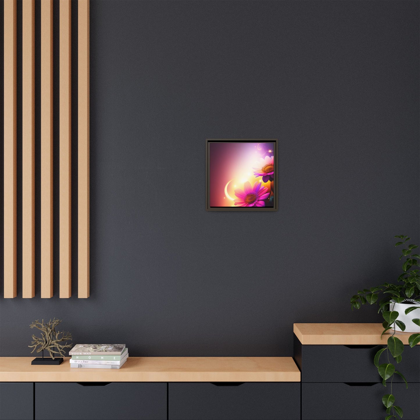Framed Floral Canvas Art — Pink Daisies Sunset Wall Print
