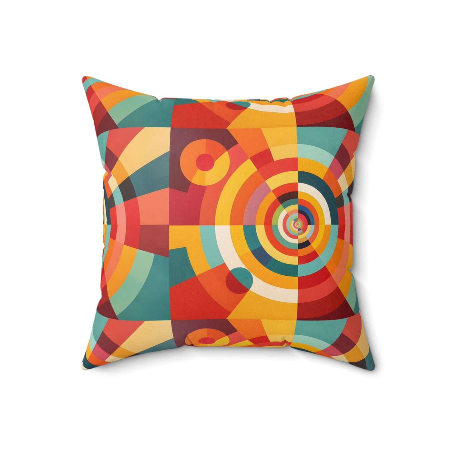 Retro Geometric Throw Pillow — Colorful Mid-Century Modern Accent Cushion