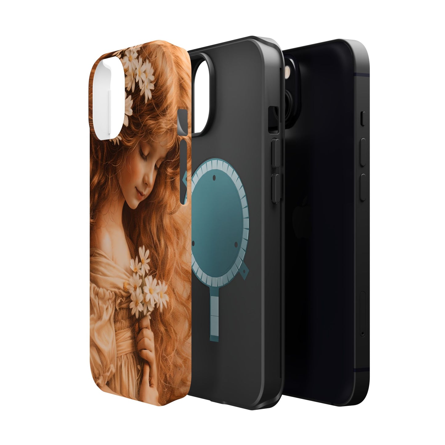 Vintage Floral Girl Magnetic Impact Phone Case — Protective iPhone Cover with Sepia Art